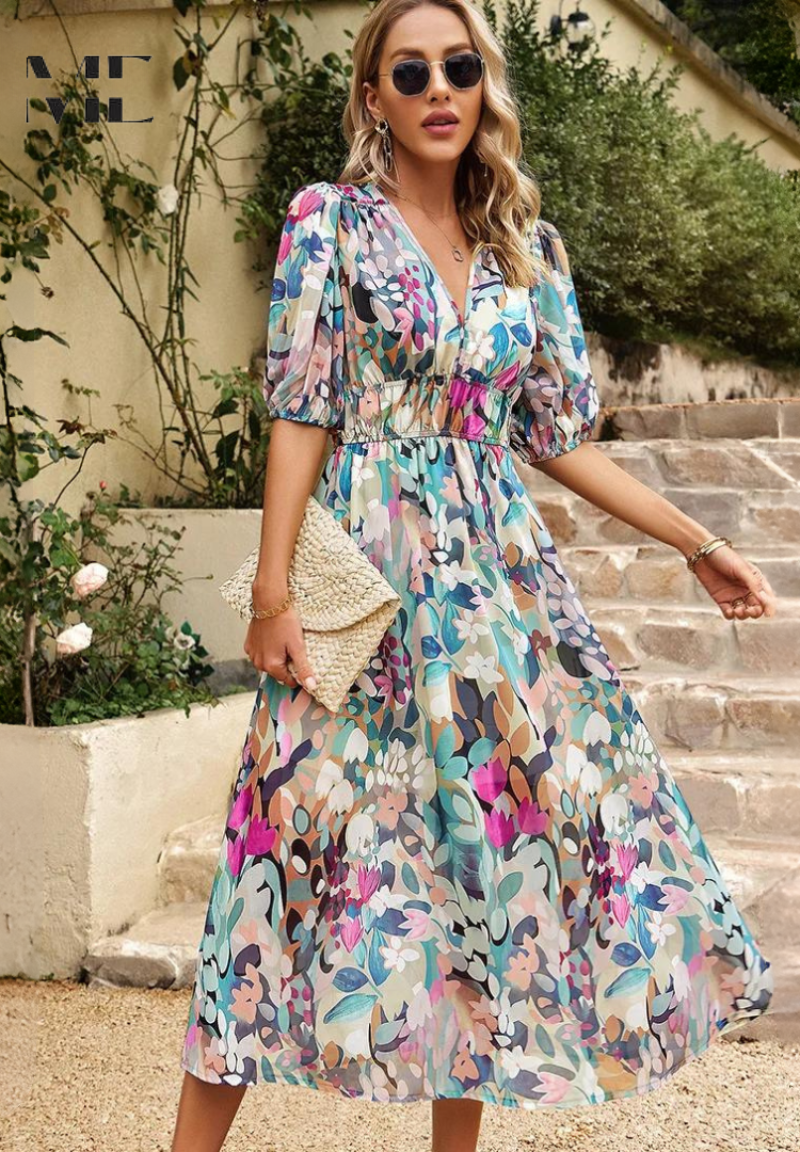 iris | floral v-neck midi dress