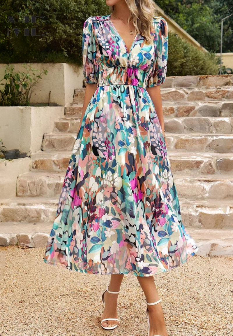 iris | floral v-neck midi dress