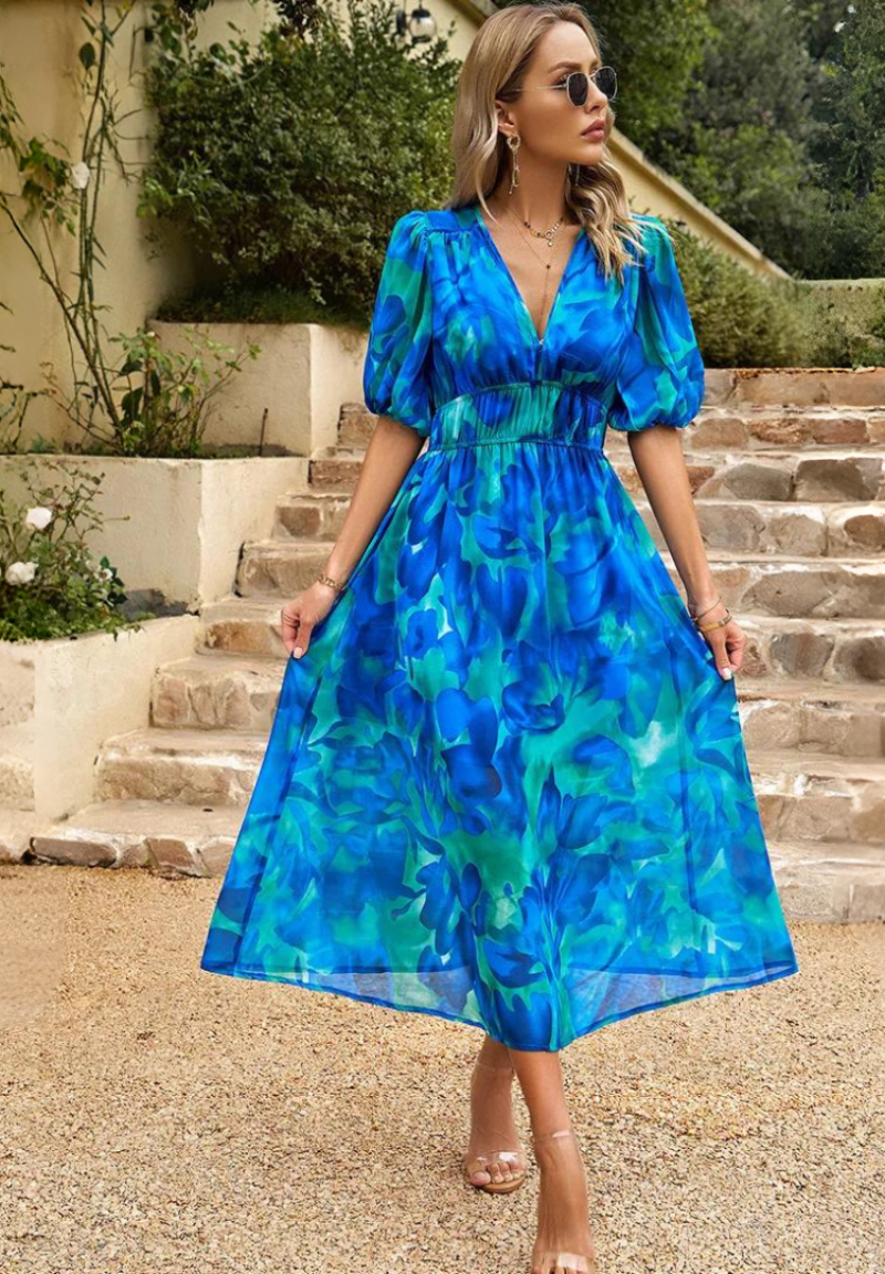 iris | floral v-neck midi dress