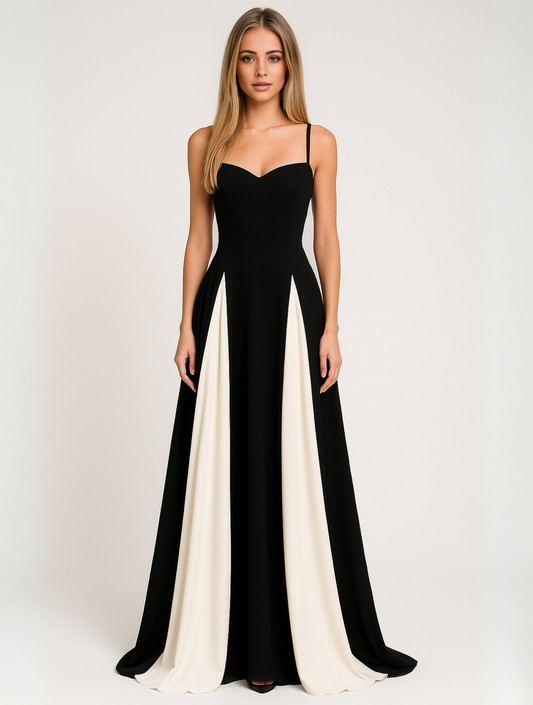isadora | contrast panel maxi dress for wedding guests black