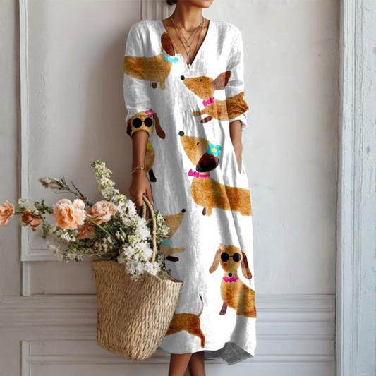 Women's Abstract Print Midi Dress with Lightweight Fabric