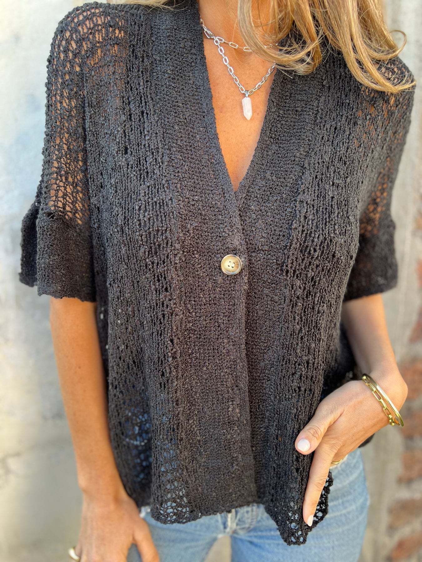 Women's Airy Loose Fit Cardigan with Button Detail