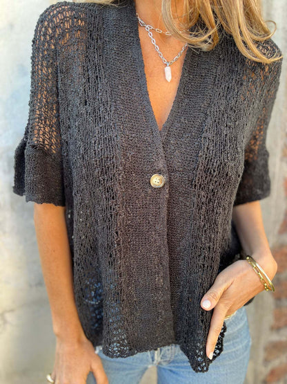 Women's Airy Loose Fit Cardigan with Button Detail