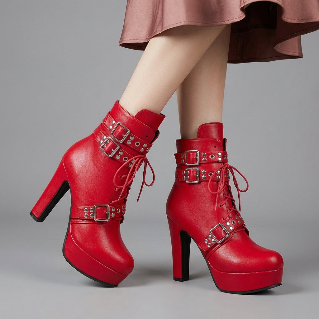Women's Ankle Boots with High Heel and Plush Lining