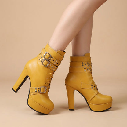 Women's Ankle Boots with High Heel and Plush Lining