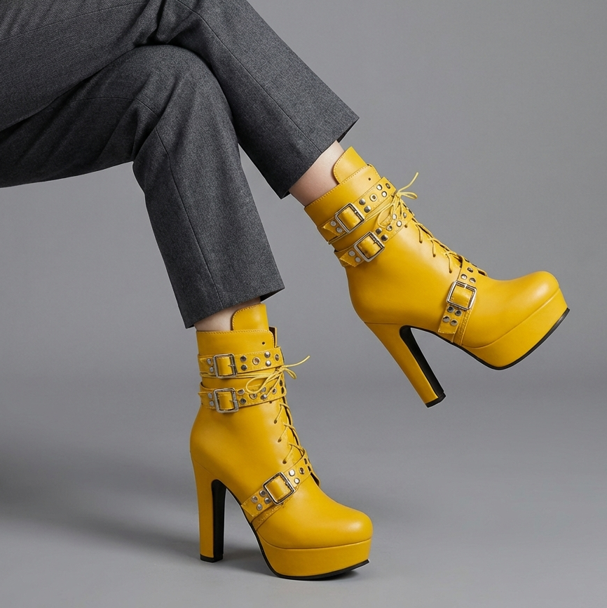 Women's Ankle Boots with High Heel and Plush Lining