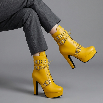 Women's Ankle Boots with High Heel and Plush Lining
