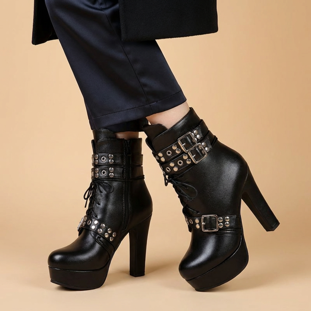 Women's Ankle Boots with High Heel and Plush Lining