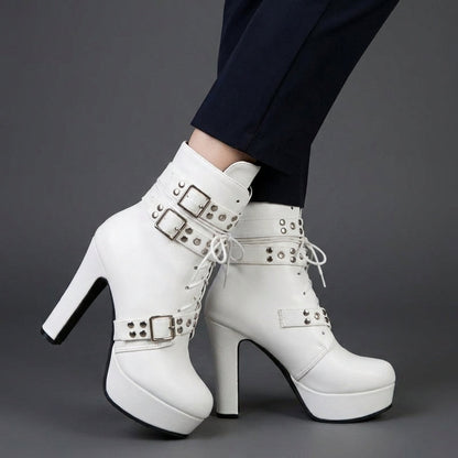 Women's Ankle Boots with High Heel and Plush Lining