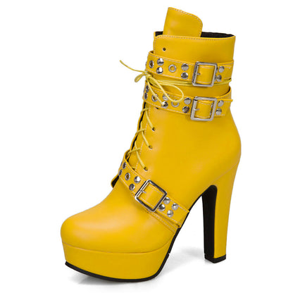 Women's Ankle Boots with High Heel and Plush Lining