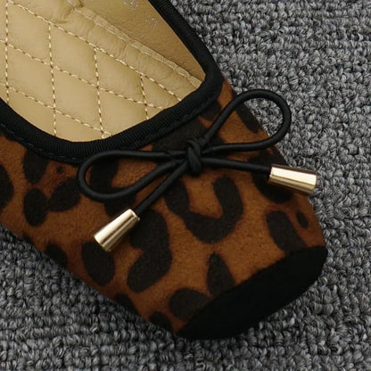 Women's Ballet Flats with Leopard Print and Bowknot Detail