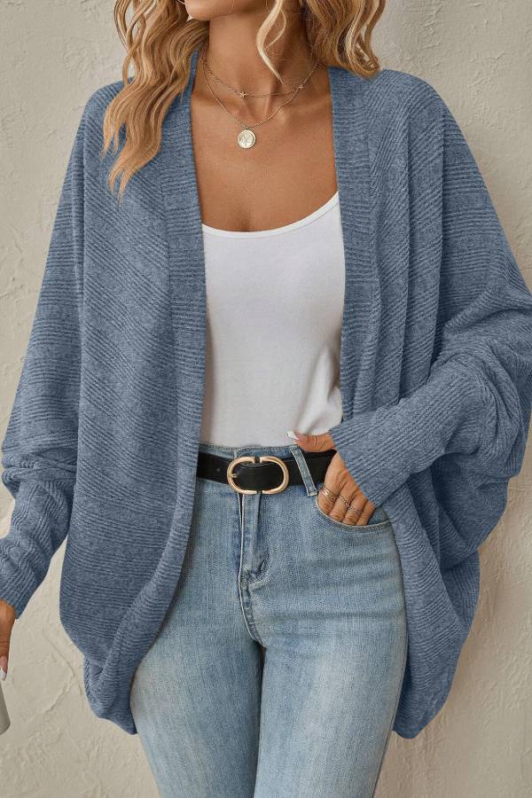 Women's Batwing Sleeve Cardigan with V-Neck in Loose Knit