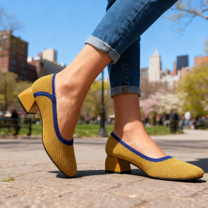 Women's Block Heel Pumps with Flexible Ribbed Upper