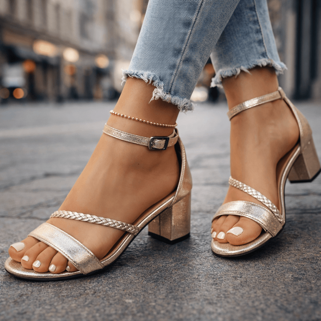 Women's Block Heel Sandals with Braided Strap Design
