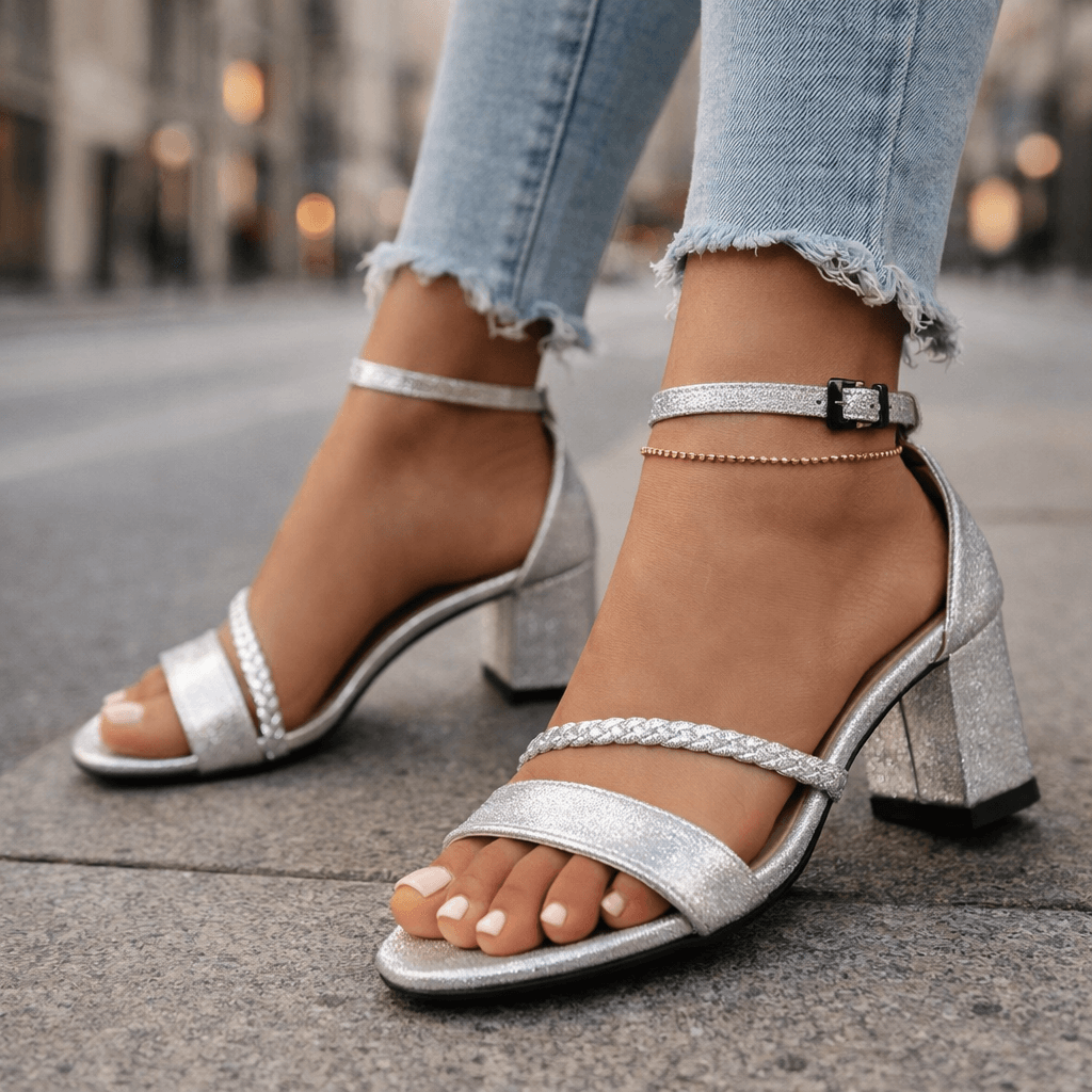 Women's Block Heel Sandals with Braided Strap Design