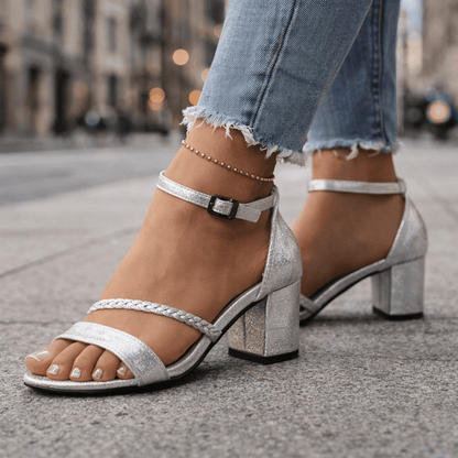 Women's Block Heel Sandals with Braided Strap Design