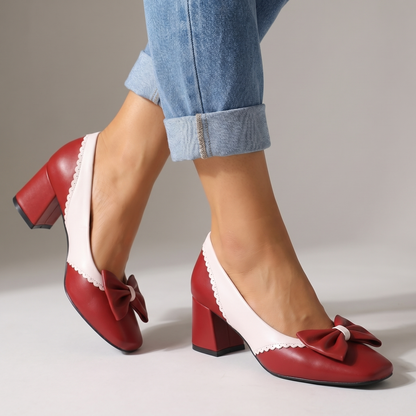 Women's Block Heel Shoes with Bow Detail
