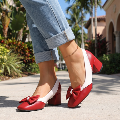 Women's Block Heel Shoes with Bow Detail