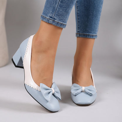 Women's Block Heel Shoes with Bow Detail