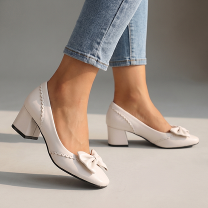 Women's Block Heel Shoes with Bow Detail