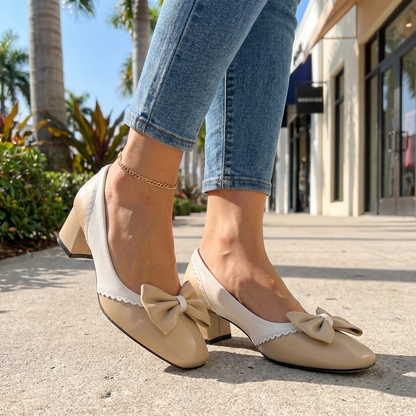 Women's Block Heel Shoes with Bow Detail