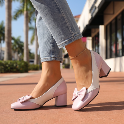 Women's Block Heel Shoes with Bow Detail