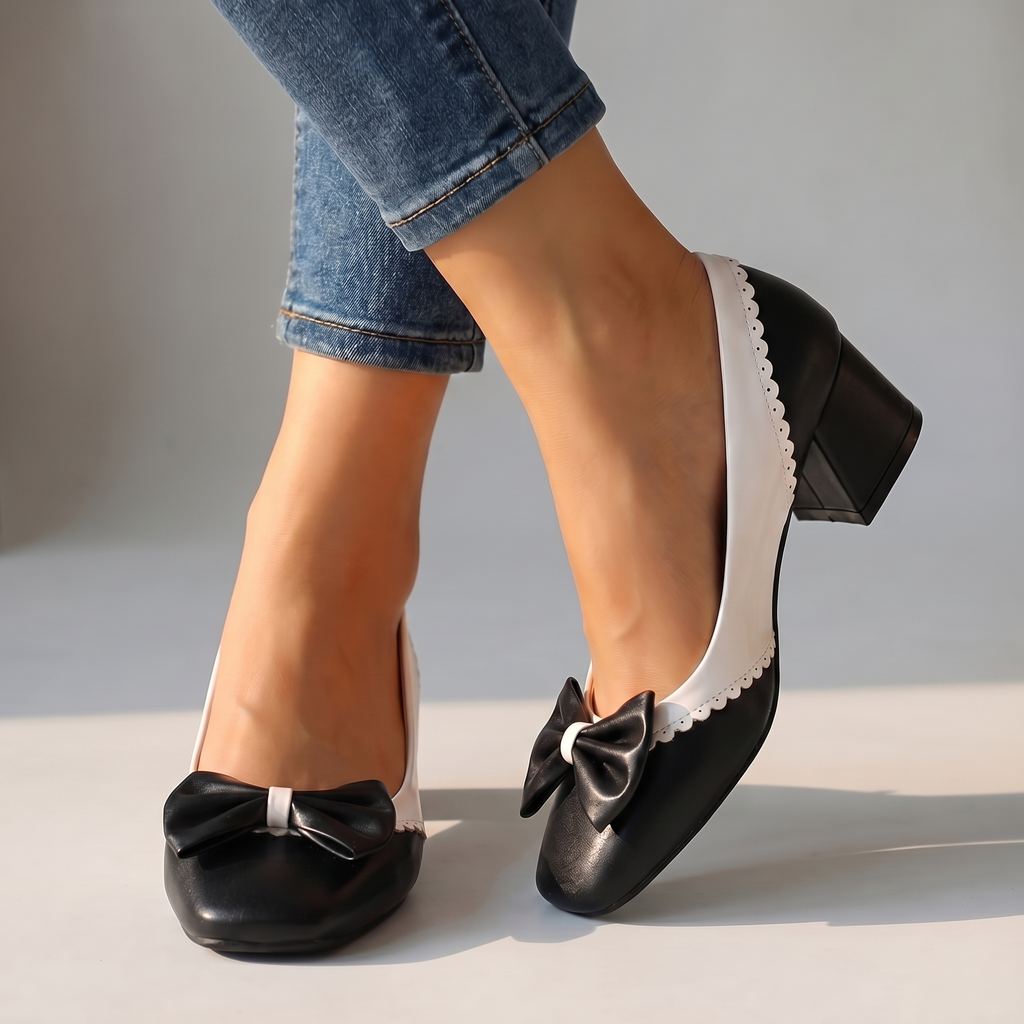 Women's Block Heel Shoes with Bow Detail