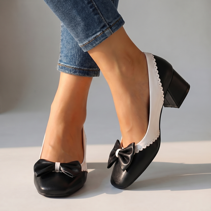 Women's Block Heel Shoes with Bow Detail