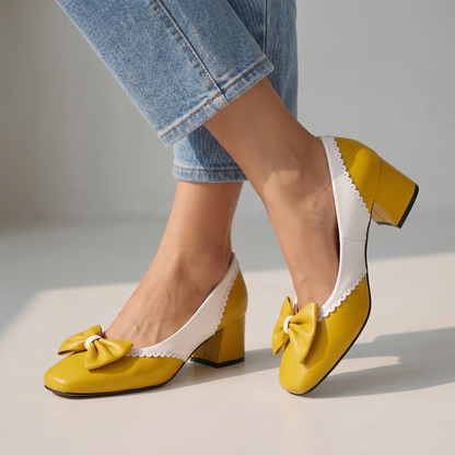 Women's Block Heel Shoes with Bow Detail