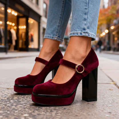 Women's Block Heel Shoes with Cushioned Insole