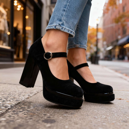 Women's Block Heel Shoes with Cushioned Insole