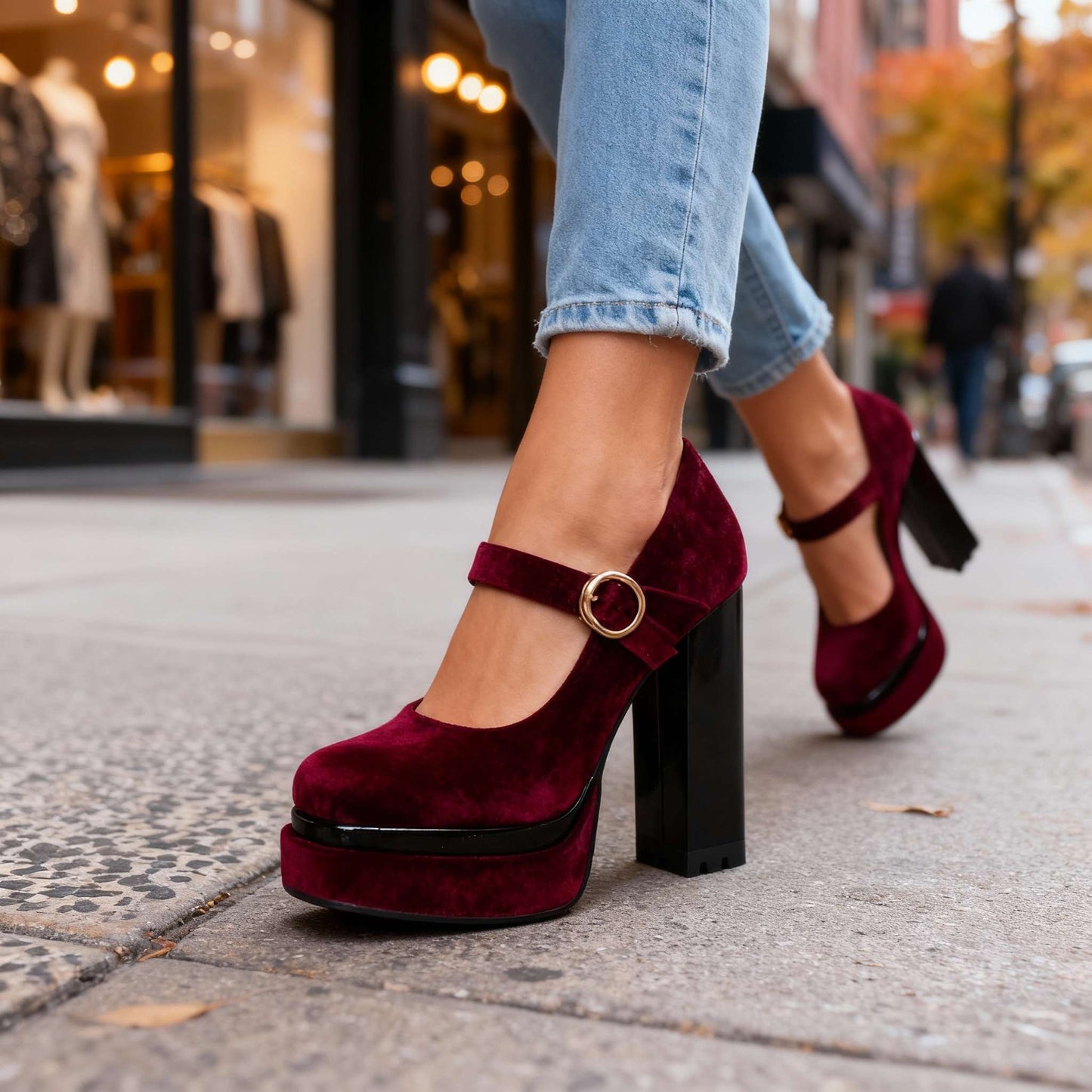 Women's Block Heel Shoes with Cushioned Insole