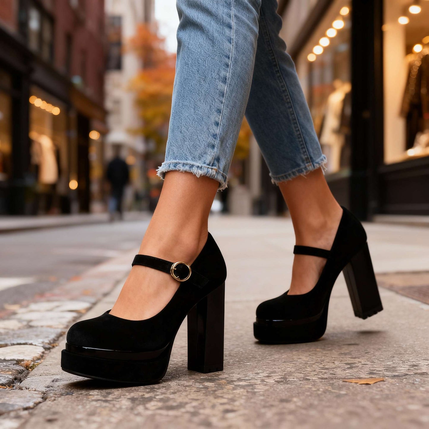 Women's Block Heel Shoes with Cushioned Insole