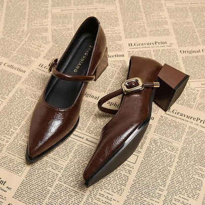 Women's Block Heeled Mary Jane Pumps with Sculpted Cut