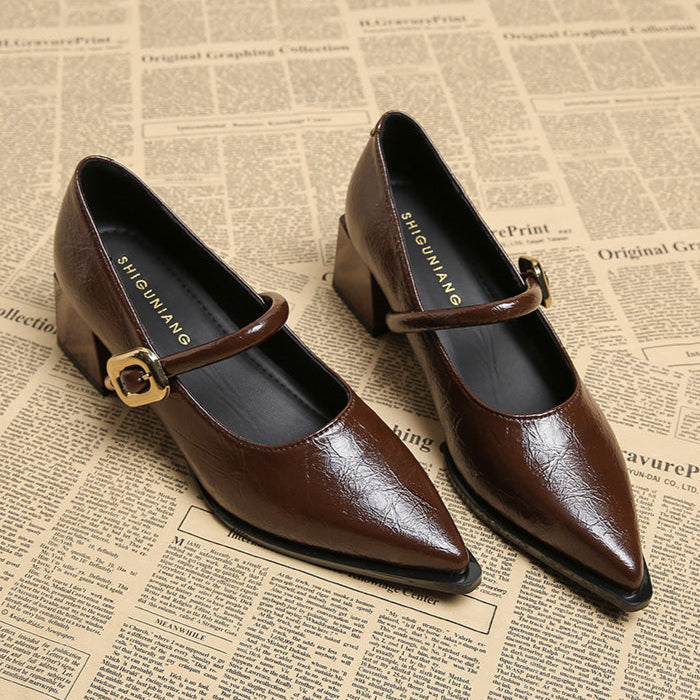 Women's Block Heeled Mary Jane Pumps with Sculpted Cut