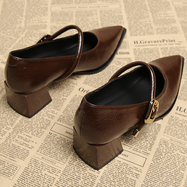 Women's Block Heeled Mary Jane Pumps with Sculpted Cut