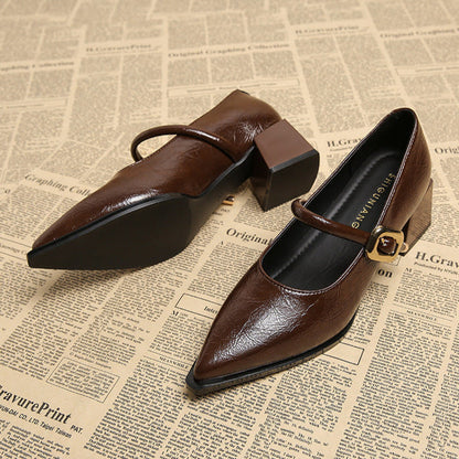 Women's Block Heeled Mary Jane Pumps with Sculpted Cut