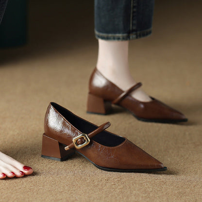 Women's Block Heeled Mary Jane Pumps with Sculpted Cut