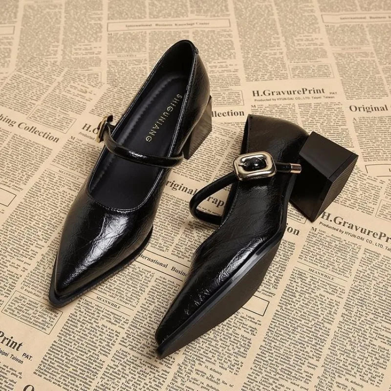 Women's Block Heeled Mary Jane Pumps with Sculpted Cut