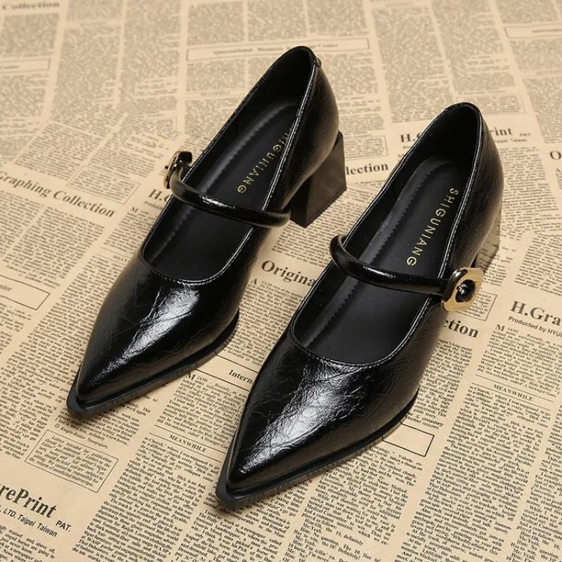 Women's Block Heeled Mary Jane Pumps with Sculpted Cut