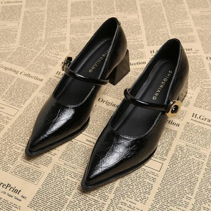 Women's Block Heeled Mary Jane Pumps with Sculpted Cut