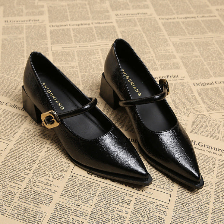 Women's Block Heeled Mary Jane Pumps with Sculpted Cut