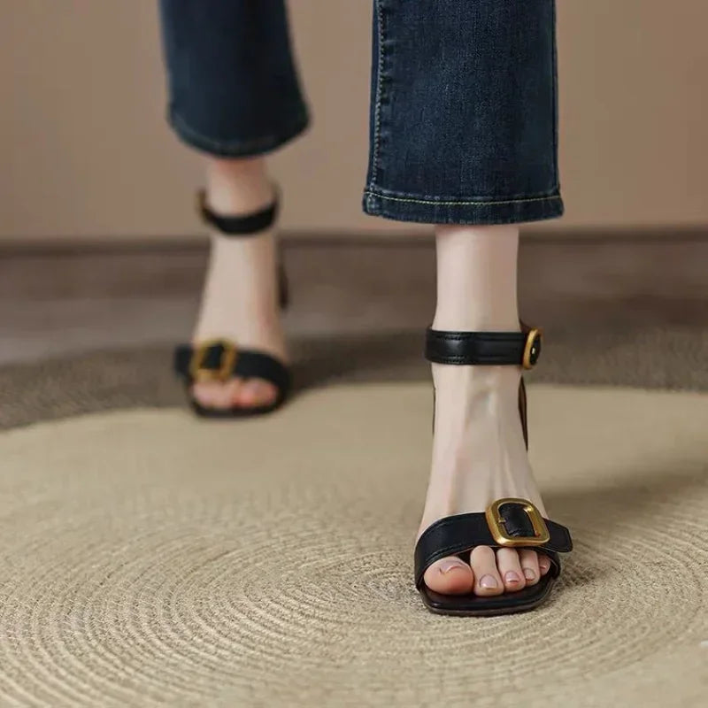 Women's Block Heeled Sandals with Adjustable Ankle Strap
