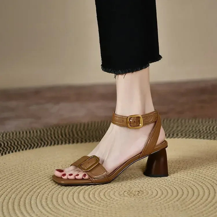 Women's Block Heeled Sandals with Adjustable Ankle Strap