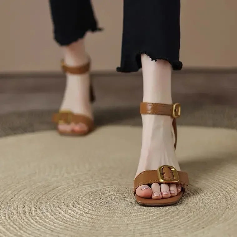 Women's Block Heeled Sandals with Adjustable Ankle Strap