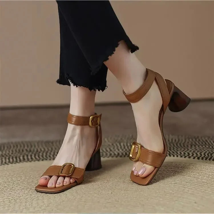 Women's Block Heeled Sandals with Adjustable Ankle Strap