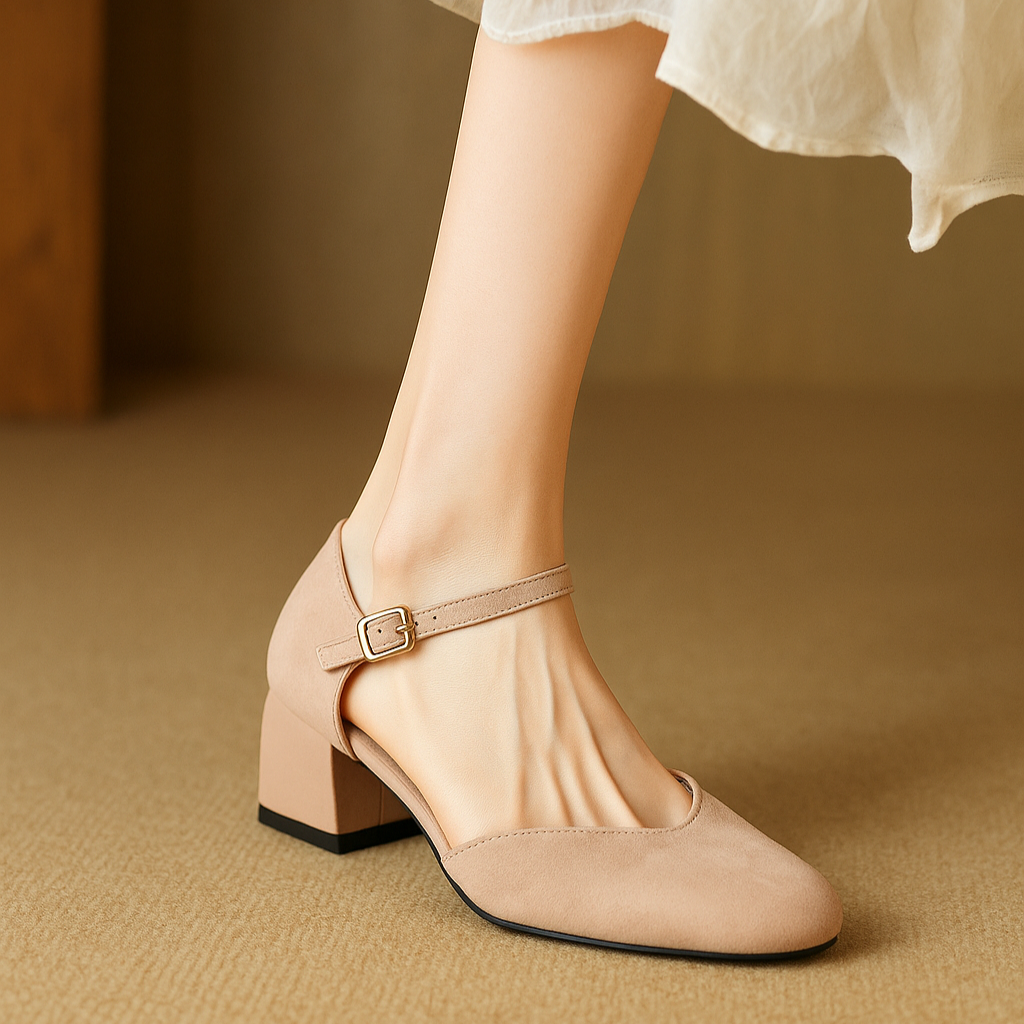 Women's Block Heels with Square Toe and Secure Buckle Strap