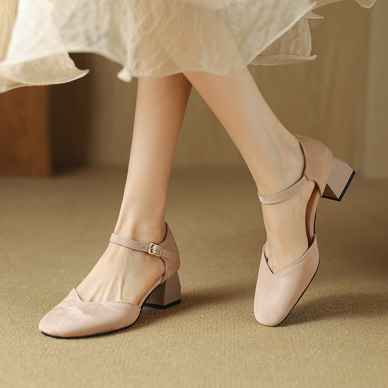 Women's Block Heels with Square Toe and Secure Buckle Strap