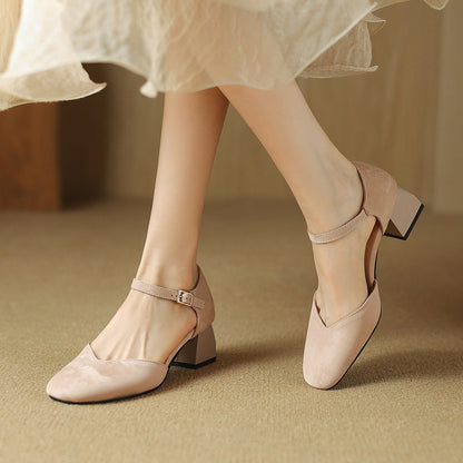 Women's Block Heels with Square Toe and Secure Buckle Strap