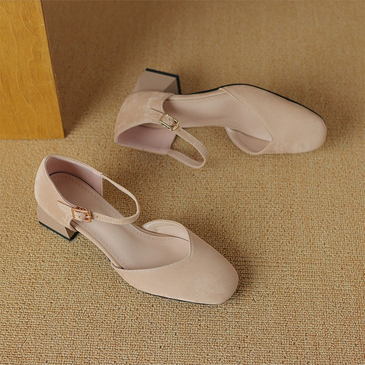 Women's Block Heels with Square Toe and Secure Buckle Strap